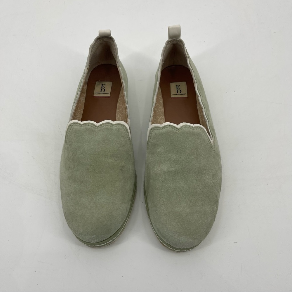 Ellen Degeneres light green suede flats
